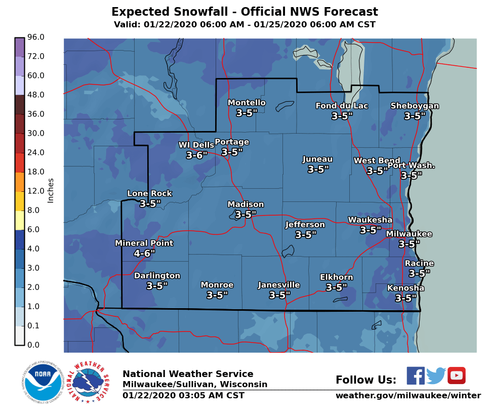 Snow forecast through Saturday by National Weather Service